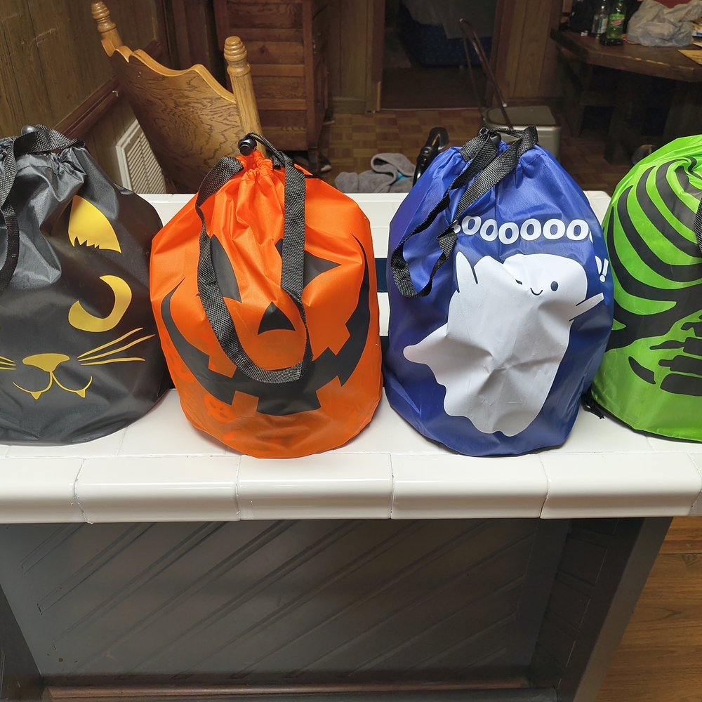 Halloween Themed Drawstring Bags - Black, Orange, Blue, Green